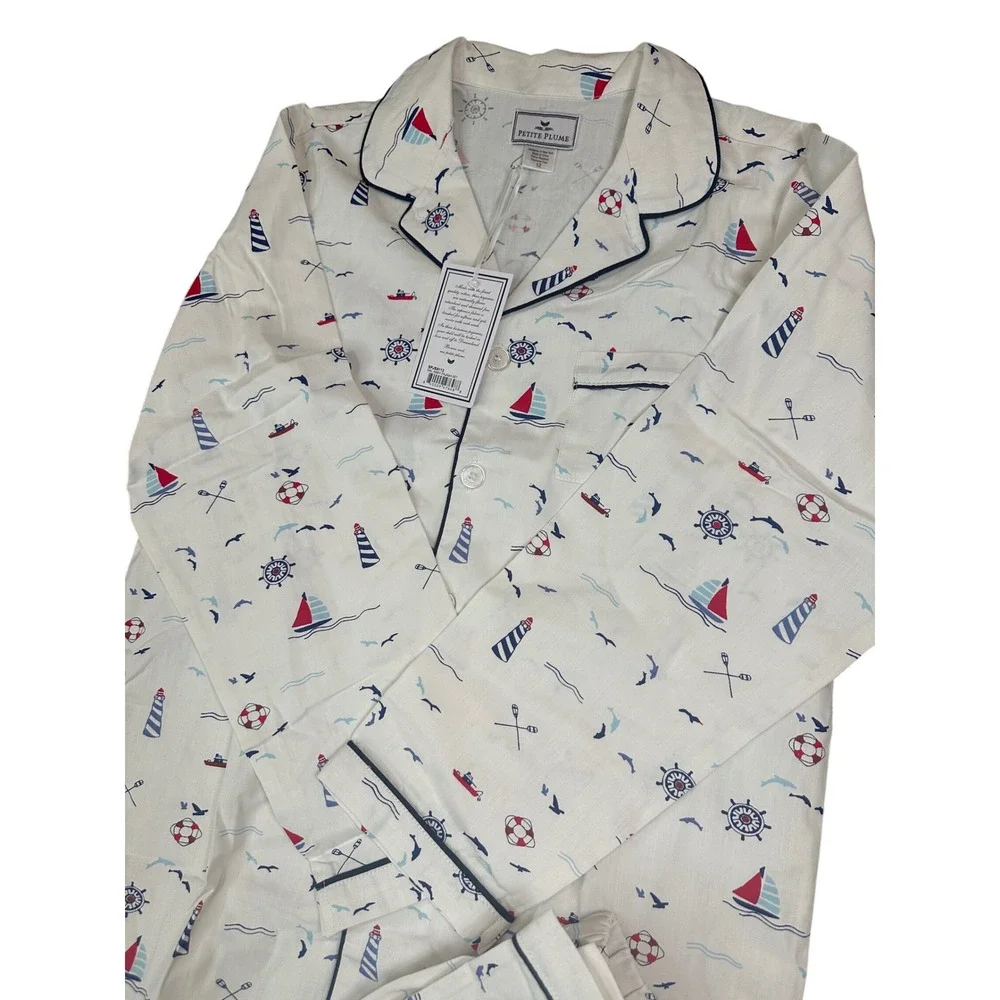 Petite Plume Kids Sail Away Pajama Set White Nautical Sailboat SPJSA112 Size 12